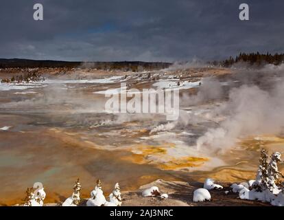 Porcelain basin in winter, Yellowstone National Park, Wyoming, USA Stock Photo