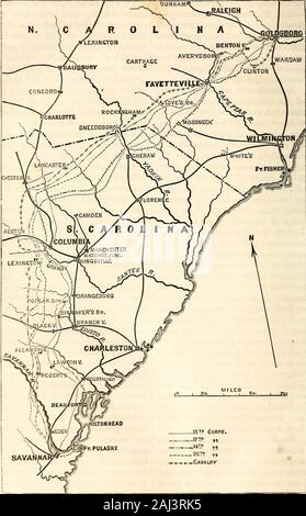 The American conflict : a history of the great rebellion in the United States of America, 1860-'64 : it's causes, incidents, and results, intended to exhibit especially its moral and political phases, with the drift and progress of American opinion respecting human slavery, from 1776 to the close of the War for the Union . ast conspicuous service which herslaves were constrained to render totheir masters. Wheelers troopershovered around our advance, watch-ing; for chances: while a brio;ade ofinfantry lay behind the Salkehatchieat Riverss bridge, prepared to dis-pute its passage. This, however, Stock Photo