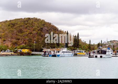 Yeppoon, Queensland, Australia - December 2019: Pleasure boats anchored at moorings at the marina Stock Photo