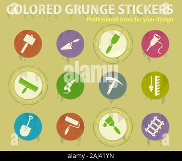 Construction colored grunge icons Stock Vector