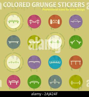 Bridges colored grunge icons Stock Vector