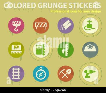 Construction colored grunge icons Stock Vector