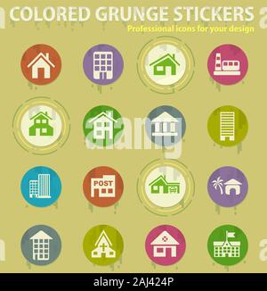 building colored grunge icons Stock Vector