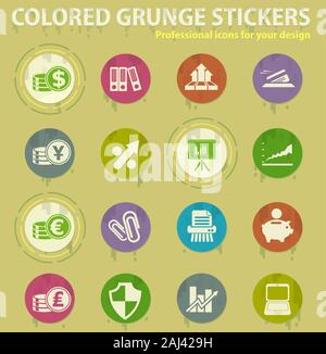 Business and Finance colored grunge icons Stock Vector