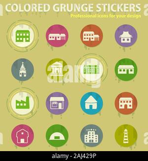 building colored grunge icons Stock Vector
