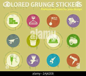 Construction colored grunge icons Stock Vector