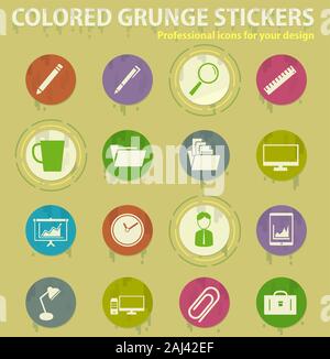 Office colored grunge icons Stock Vector