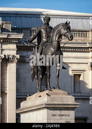 LONDON, UK - SEPTEMBER 29, 2019:  Equestrian Statue of King George IV (by Sir Francis Legatt Chantrey) in Trafalgar Square Stock Photo