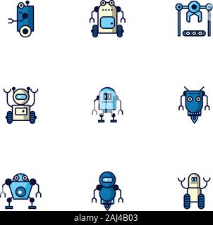 bundle of robots cyborg set icons Stock Vector
