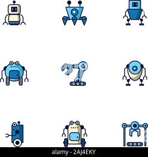 bundle of robots cyborg set icons Stock Vector