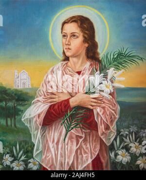 Painting of Saint Maria (Teresa) Goretti. Church of the Assumption of the Virgin Mary in Krynica, Poland. Stock Photo