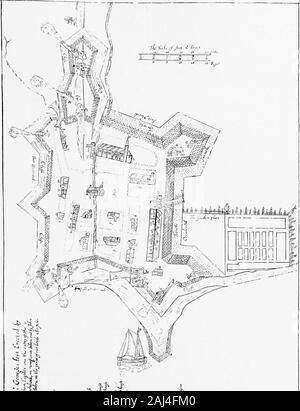 The beginnings of colonial Maine, 1602-1658 . urposes. * Just as clearly as theRelation establishes the general location of the Popham colony onthe west side of the river, so another discovery, since that of theIvambeth Palace manuscript, enables us to fix the precise locationof the fortified settlement, which Popham and his associates madeat the mouth of the Sagadahoc. 1 For very full particulars concerning the location, and especially for men-tion of erroneous opinions held by early writers, see Thayer, SagadahocColony, 167-187. 2 Among the treasures secured for Browns Genesis of the United Stock Photo