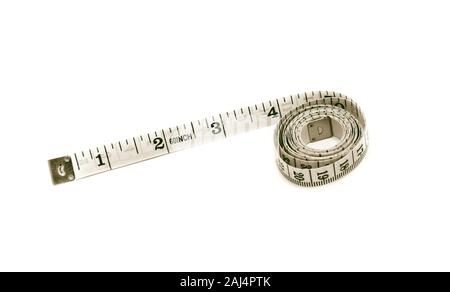 inch flexible measuring tape, on white Stock Photo