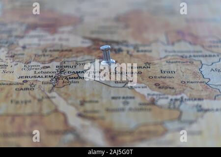 world map with map pins in some capital cities Stock Photo