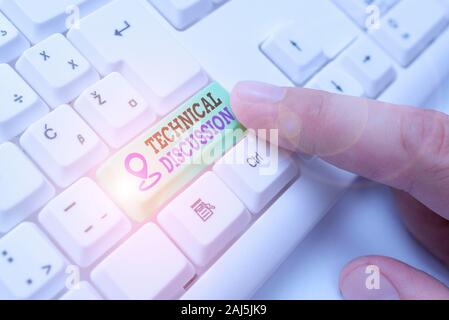 Conceptual hand writing showing Technical Discussion. Concept meaning conversation or debate about a specific technical issue Stock Photo