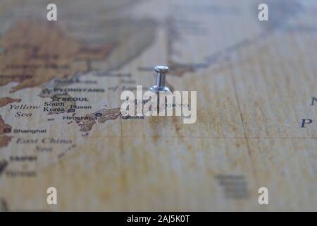 world map with map pins in some capital cities Stock Photo