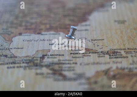 world map with map pins in some capital cities Stock Photo