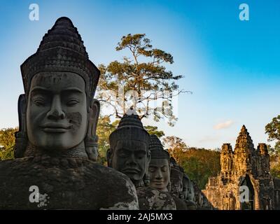 The incredible entrance gate and bridge of Bayon at Angkor Thom near Siem Reap in Cambodia
