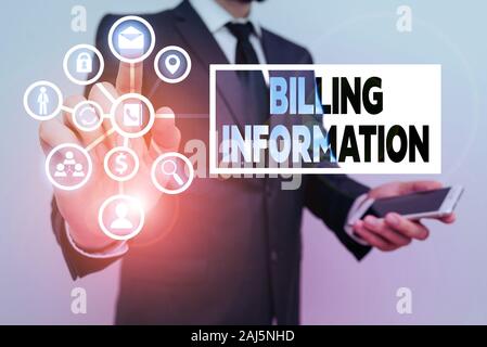 Conceptual hand writing showing Billing Information. Concept meaning address connected to a specific form of payment Stock Photo