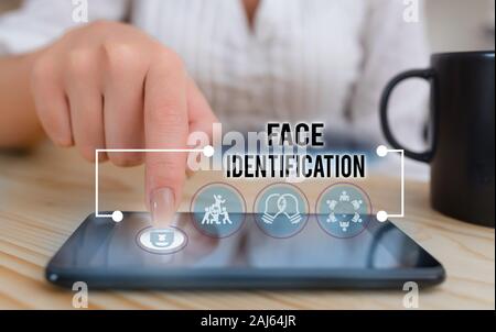 Conceptual hand writing showing Face Identification. Concept meaning analyzing patterns based on the demonstrating s is facial contours Stock Photo