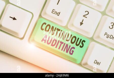 Word writing text Continuous Auditing. Business photo showcasing Internal process that examines accounting practices Stock Photo