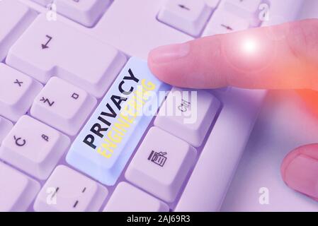 Writing note showing Privacy Engineering. Business concept for engineered systems provide acceptable levels of privacy Stock Photo