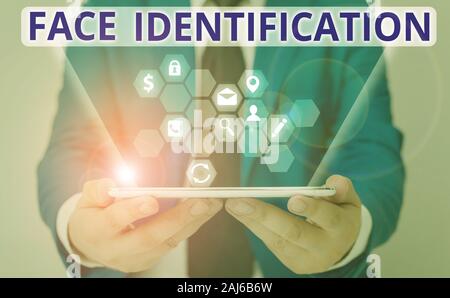 Word writing text Face Identification. Business photo showcasing analyzing patterns based on the demonstrating s is facial contours Stock Photo
