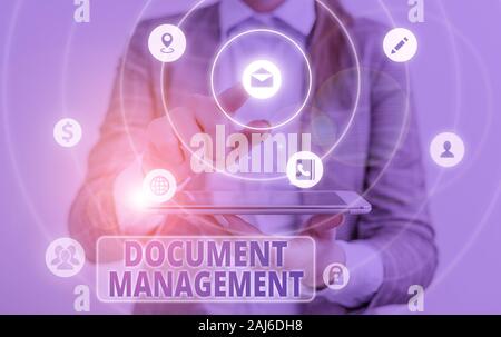 Conceptual hand writing showing Document Management. Concept meaning Computerized analysisagement of electronic documents Stock Photo