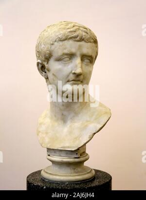 Tiberius (42 BC-37 AD) Roman Emperor (14 to 37 AD). Marble bust, portrait C. 30 AD. N. Archaeological  Museum, Naples, Italy. Stock Photo