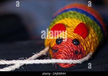 close up of a colorful mouse shaped cat scratching. cat toy. interior shoot Stock Photo