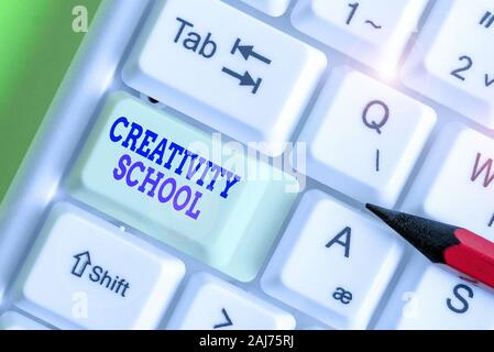 Text sign showing Creativity School. Business photo showcasing students are able to use imagination and critical thinking Stock Photo