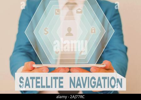 Word writing text Satellite Navigation. Business photo showcasing system providing autonomous geospatial positioning Stock Photo