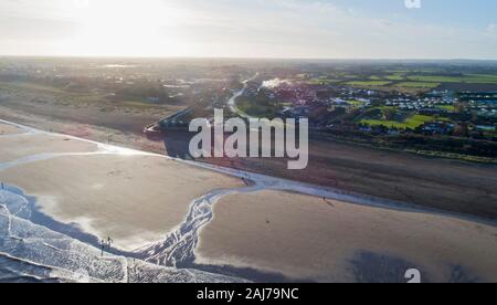 The North Sea Observatory on the beach at Chapel St Leonards, Lincolnshire, UK. Drone shot by PfCO approved photographer Stock Photo