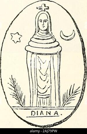 The Open court . The Head Ornament of aDioNYSos Picture on an Ancient Vase.-. DiANA. The original is nowin the Museum at Naples. it possess the Christian significance of the cross but was the salutarysign, being the mark that served almost all over the world as asymbol of regeneration, of a return to life, of immortality. It wasmade over the dead, put on clothes and impressed on loaves ofbread to prevent evil spirits from taking possession of them. A signing with the cross took place in the Christian worshipon almost every occasion ; it was made by the officiating priest 1 The pallium, origina Stock Photo