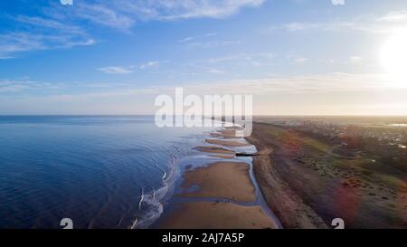 The North Sea Observatory on the beach at Chapel St Leonards, Lincolnshire, UK. Drone shot by PfCO approved photographer Stock Photo