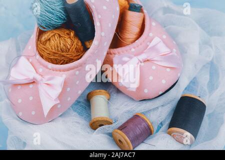 multi-colored threads for sewing and knitting Stock Photo