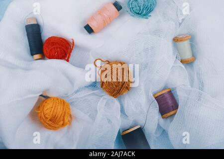 multi-colored threads for sewing and knitting Stock Photo