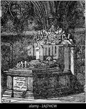 Shakespeare's England . here, in 1626.The royal poet King James the First, of Scotland, wasmarried there, in 1423, to Jane, daughter of the Earl ofSomerset and niece of Cardinal Beaufort. In the southtransept of the church is the tomb of John Gower, theold poet — whose effigy, carved and painted, reclinesupon it and is not attractive. A formal, severe aspecthe must have had, if he resembled that image. Thetomb has been moved from the spot where it first stood— a proceeding made necessary by a fire that destroyedpart of the old church. It is said that Gower causedthe tomb to be erected during h Stock Photo