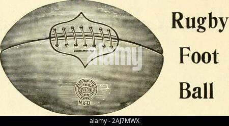 Spalding's how to play foot ball; . Well madeleather case,pebble graining;standard trade-mark quality.Each ballpackedcomplete withbladder in sealedbox. No. C Regulation SizeEach, $1.00 Handsomely illustrated catalogue mailed free to any address. New YorkSt. LouisDenver A. G SPALDING & BROS. Chicago Philadelphia Boston Buffalo Minneapolis Kansas City London, England. San FranciscoBaltimoreMontreal, Can.. Trade-Mark quality ; leather case, pebbled graining. Each ball complete with bladder in separate box and sealed. No. D. Regulation size. Each, $1.00 RugbyFootBali Stock Photo