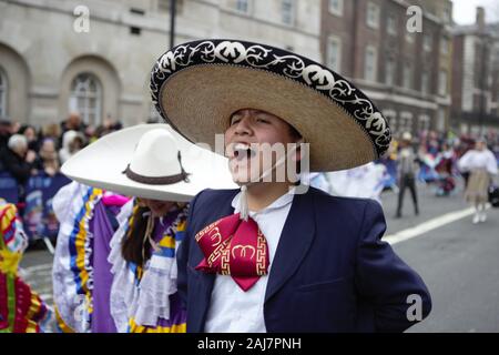 London New Year's Day Parade 2020  has seen 8,500 dancers, acrobats, clowns, floats and much more, march and drum their way along a 2.2 mile. Stock Photo