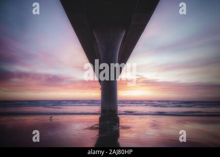 Sunrise at New Brighton Pier, Christchurch, New Zealand Stock Photo