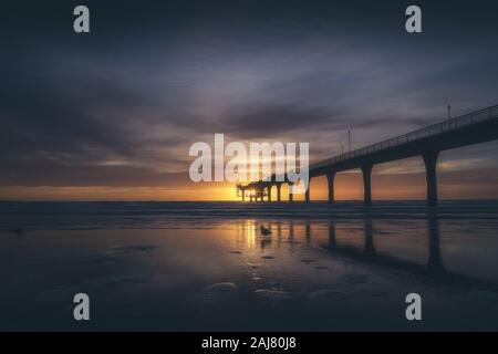 Sunrise at New Brighton Pier, Christchurch, New Zealand Stock Photo