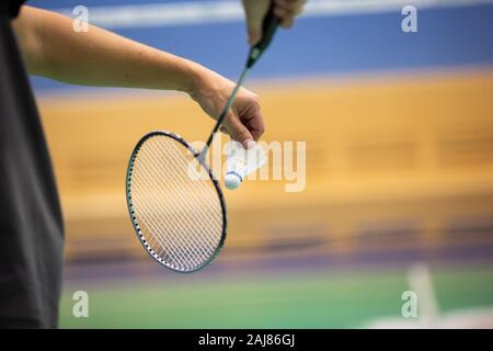 badminton racket and shuttlecock closeup Stock Photo