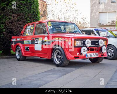 MONTMELO, SPAIN-NOVEMBER 30, 2019: 1978 Seat 124 Sport (Version 75) Rally Car Stock Photo