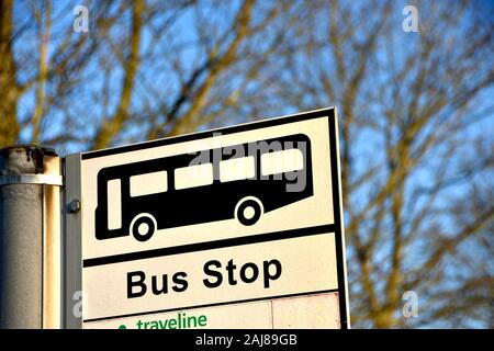 Rural bus stop sign. Loose Village, Maidstone, Kent, UK. Stock Photo