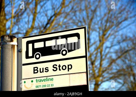 Rural bus stop sign. Loose Village, Maidstone, Kent, UK. Stock Photo