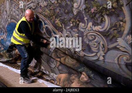 Prague, Czech Republic. 19th Dec, 2019. Journalists and photographers take photos of the interior of the State Opera during the reconstruction in Prague, Czech Republic, December 19, 2019. Credit: Katerina Sulova/CTK Photo/Alamy Live News Stock Photo