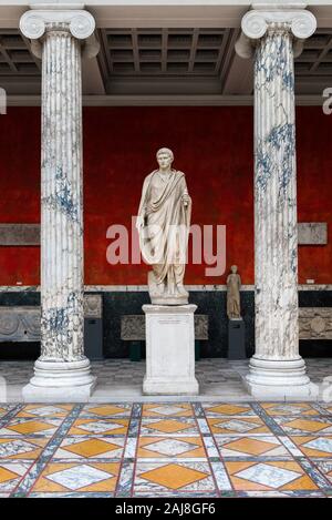 Augustus Emperor, view of a statue of emperor Caesar Augustus sited in the Kampmann building inside the Ny Carlsberg Glyptotek Museum, Copenhagen. Stock Photo