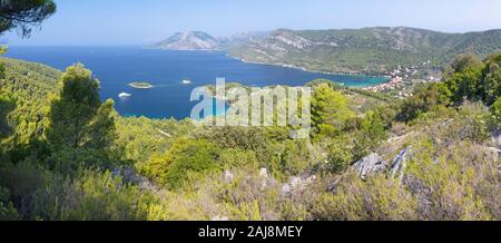 Croatia - The landscape and the coast of Peliesac peninsula near Zuliana from Sveti Ivan peak. Stock Photo