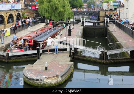 canal boats in camden town lock and market in london Stock Photo